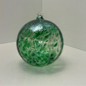 Zorza hand blown glass ornament alpine green chip design, made in Poland